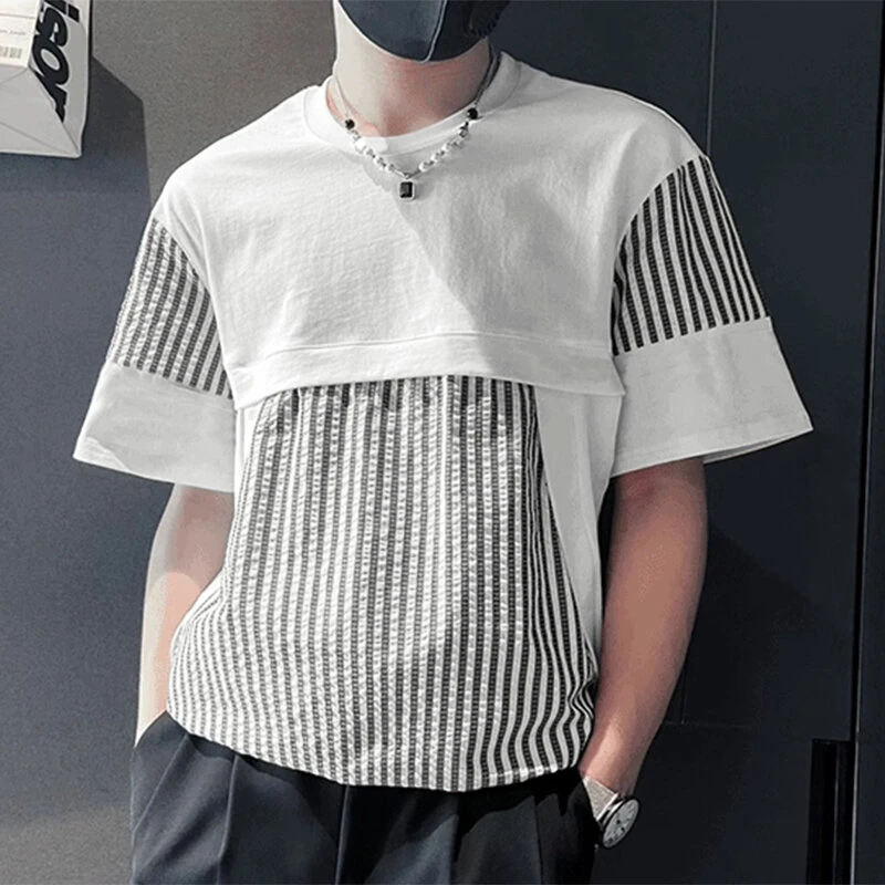 (image for) INCERUN Mens Striped Patchwork Short Sleeve T-Shirt Comfortable Casual Crew Neck Top for Male S-5XL